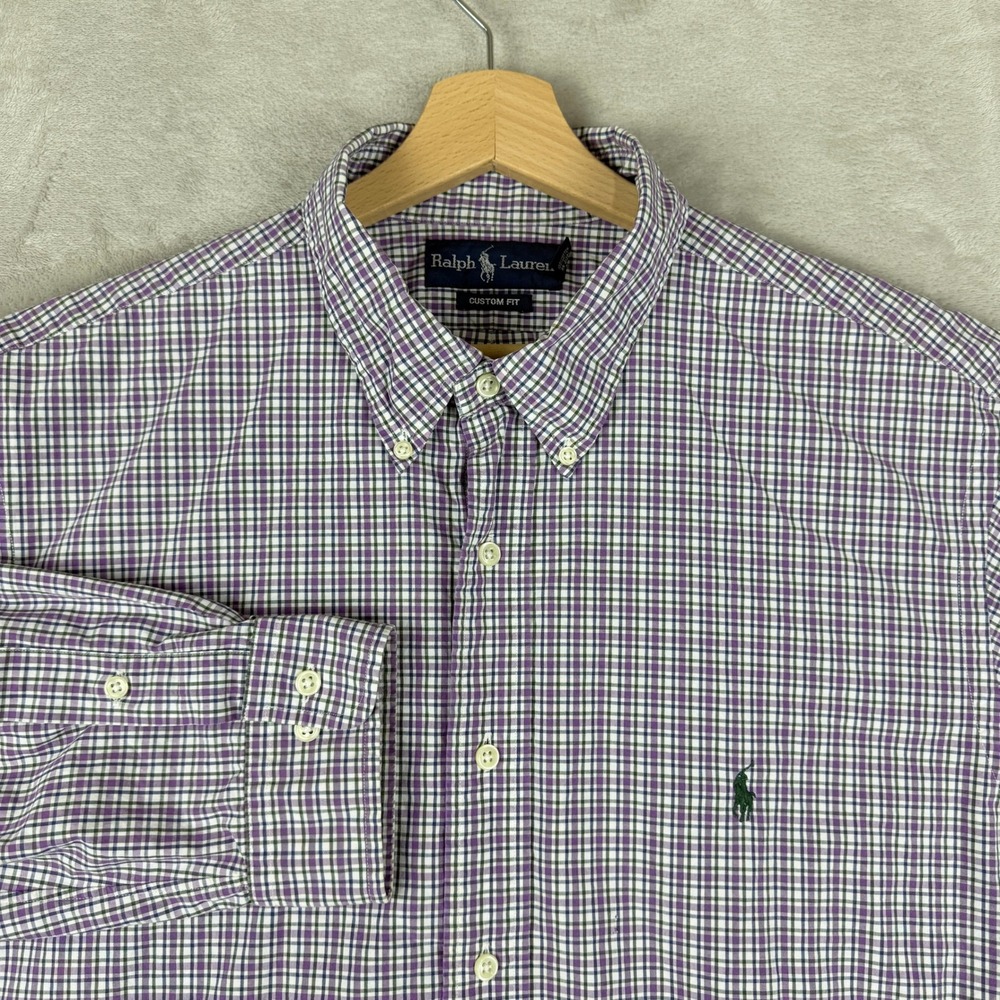 VTG Ralph Lauren Shirt Mens 18 36/37 Custom Fit Gingham Check Button Down Preppy